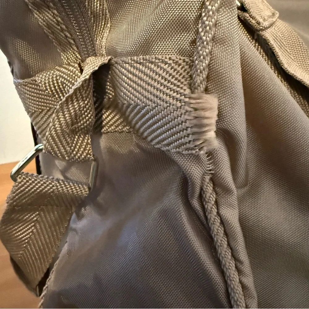 Vintage Pierre Cardin Tan Nylon Duffel Travel Bag with Shoulder Strap